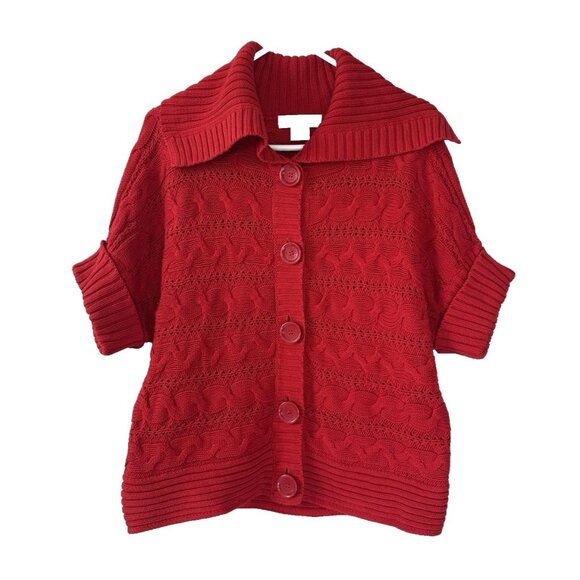 Vintage Vibes Michael Kors Y2K Womens XL Chunky Button Red Cable Knit Cardigan - Picture 1 of 8